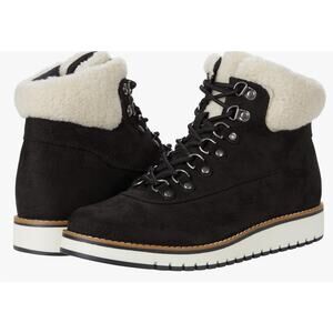 White Mountain Cozy Boots 8 Black NWOT Ankle Booties Lace Up Faux Fur Shearling